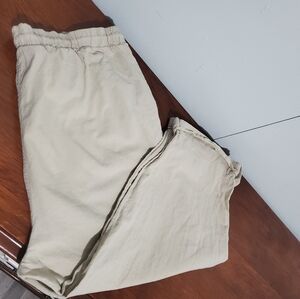 Ragtop 100% Cotton Drawstring Lounge Pants Beige Khaki Elastic Waist 1X Relaxed
